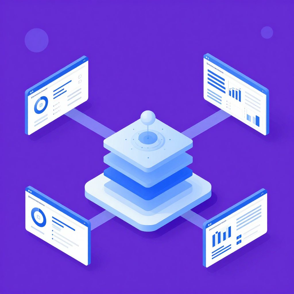 Représentation schématique des flux de données convergeant vers une architecture de data warehouse cloud.