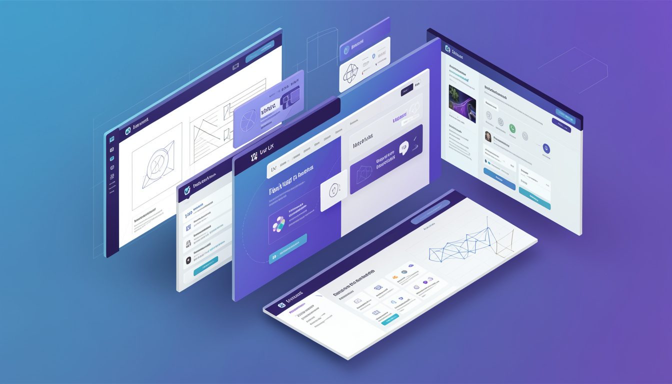 Atelier de conception d'interface utilisateur UI UX sur tablettes et écrans professionnels.